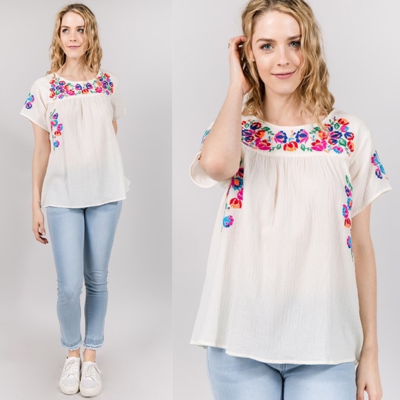 Bellanblue Tops - Floral Embroidered Top Bellanblue Tops - Floral Embroidered Top